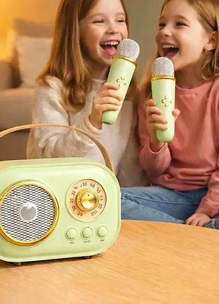 Дитяче караоке з двома мікрофонами 3 вт bluetooth usb рожеве для вечірок і концертів