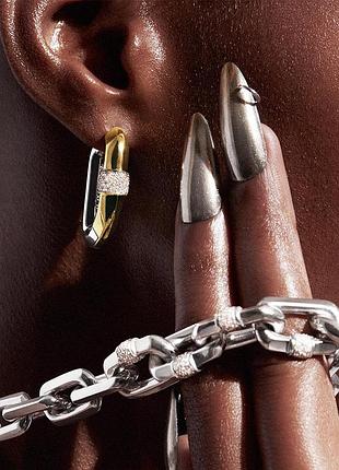 Серьги звена с цирконами из нержавеющей стали
