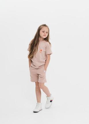 Костюм шорты и футболка для девочек с логотипом ginger cat бежевый 116 см