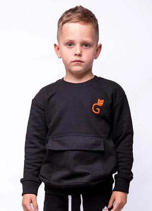 Джемпер с кармашком для мальчиков ginger cat черный 122 см