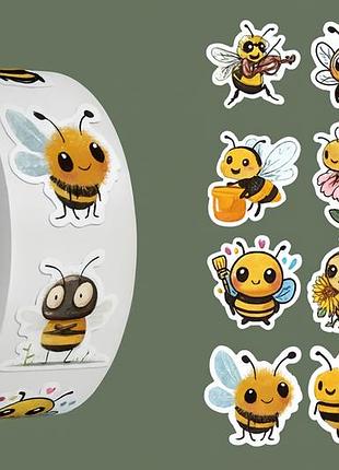 🐝 наклейки «пчёлки» — рулон 500 шт. — яркие стикеры для упаковки и декора!