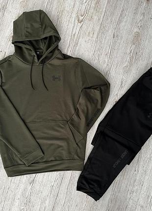 Демисезонный спортивный костюм under armour худи хаки + брюки (двернитка)