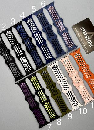Ремінець силіконовий двоколірний для apple watch 40 41 42 mm series 6 7 8 9 10 11 se 2 3 браслет на кнопці