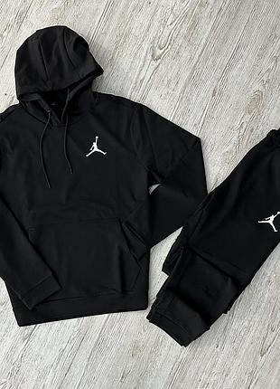 Демисезонный спортивный костюм jordan черный худи + брюки (двухнитка)