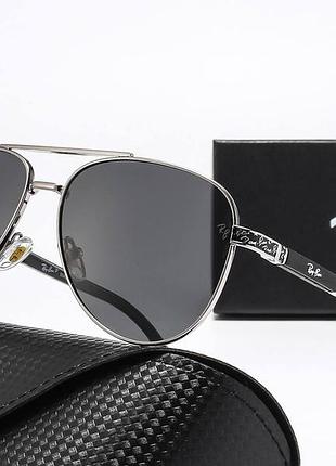 Чоловічі сонцезахисні окуляри авіатори з поляризацією ray ban 58517 silver