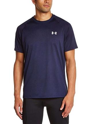 Тёмно синяя спортивная футболка under armour tech heat gear dry training t-shirt era polo ck sport original m-l-xl nike