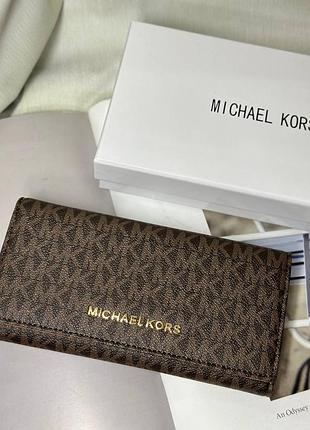 Жіночий шкіряний гаманець michael kors, гаманець майкл корс у кольорах, брендовий гаманець із логотипом коричневий