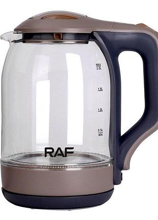 Електрочайник raf r.7839 скло 2l 2200w led підсвітка чайник електричний (скляна колба)