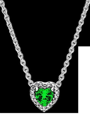 Серебряное ожерелье зеленое сердце