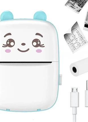 Портативный термопринтер mini printer голубой