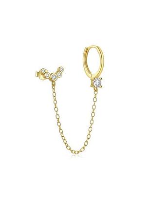 Серебряная серьга в позолоте с камушками 076-10299