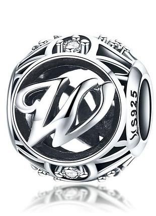 Серебряный шарм (бусина) на браслет или цепочку буква w 077-11447