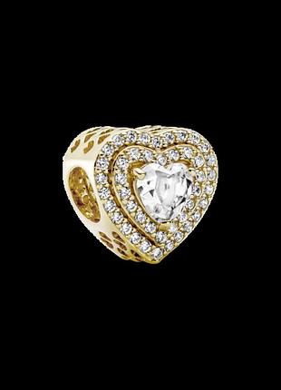 Серебряный шарм pandora "gold heart and infinity" 759517c01
