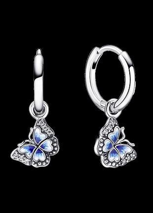 Серебряные серьги голубые бабочки 290778c01