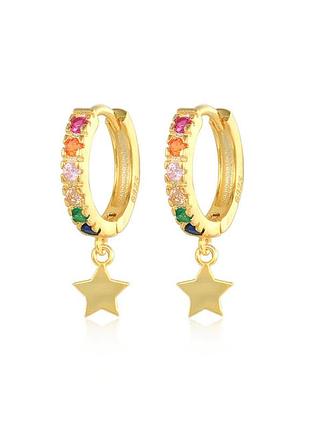Серебряные серьги в позолоте со звездами 076-10040