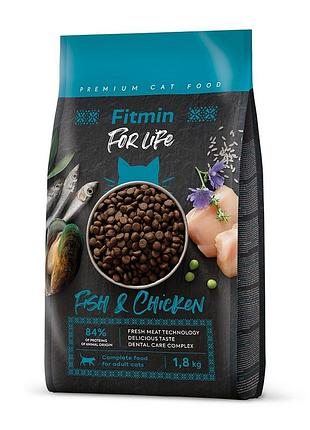 Корм для котів fitmin cat for life adult fish and chicken 1,8кг риба +курка