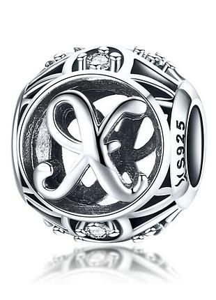 Серебряный шарм (бусина) на браслет или цепочку "буква x"