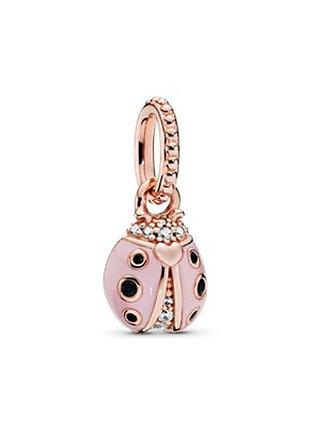 Серебряный шарм пандора "божья коровка" в розовой позолоте 387909en160