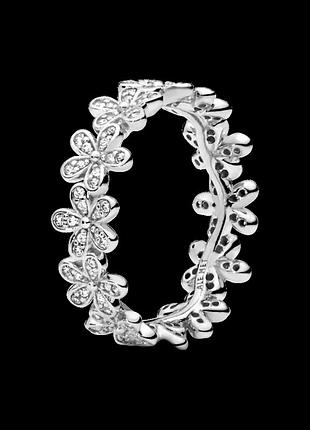 Серебряное кольцо pandora "мерцающие ромашки" 190934cz 54
