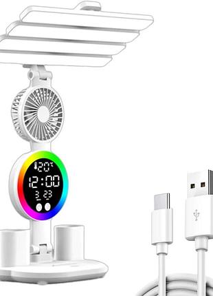 Акумуляторна led-лампа-органайзер з вентилятором з rgb-підсвіткою і дисплеєм/настільна лампа 3в1 з акумулятором і дисплеєм