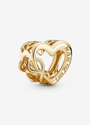 Срібна намистина pandora "gold heart and infinity" 759515c00