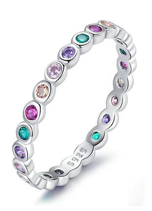 Серебряное кольцо "разноцветное pave"