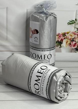 Простынь сатиновая на резинке с наволочками romeo home 180 на 200 см серая