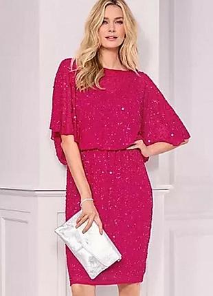 Платье one collection by kaleidoscope, полностью покрытое бисером, цвета фуксии,р.12/38