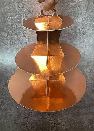 Подставка для капкейков 3 яруса розовое золото (cupcake stand) — стойка для десертов, сладкого стола и candy bar, декор