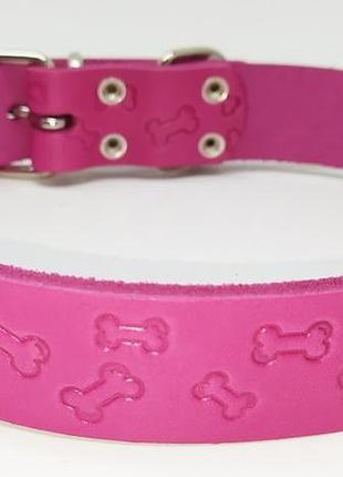 Ошейник для собак кожаный косточки 2/32-40, розовый