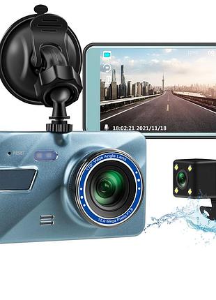 Відеореєстратор сенсорний дисплей 4.0 дюйма dual lens на 2 камери (спереду + ззаду)