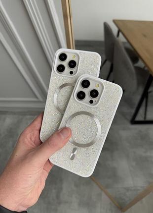Магнітний чохол з підтримкою magsafe та ефектом діамантового блиску ✨ white- iphone 14 pro