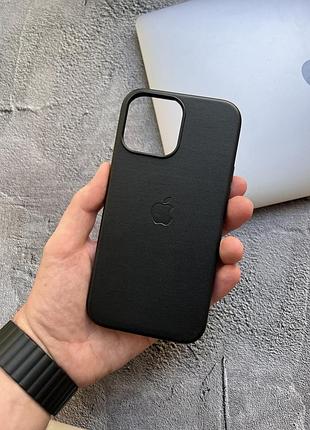 Чехол leather case pu с поддержкой magsafe для iphone 15 pro max - black