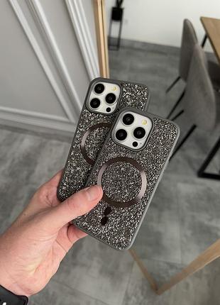 Магнітний чохол з підтримкою magsafe та ефектом діамантового блиску ✨ gray- iphone 13 pro