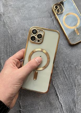 Прозрачный чехол с магнитным креплением shining magsafe для iphone 13 - gold