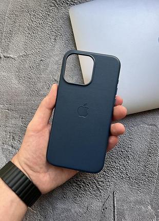 Чехол leather case pu с поддержкой magsafe для iphone 15 pro max - baltic blue
