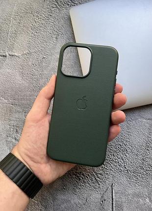 Чехол leather case pu с поддержкой magsafe для iphone 15 pro max - forest green