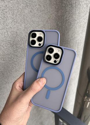 Полупрозрачный матовый чехол с магнитным креплением magsafe для iphone 14 - grey blue