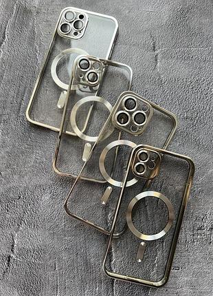 Прозрачный чехол с магнитным креплением shining magsafe для iphone 15 - silver
