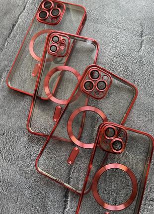 Прозорий чохол з магнітним кріпленням shining magsafe для iphone 13 pro max - red