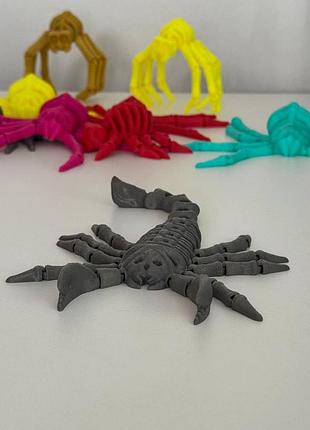 🕷️ разноцветные яркие пауки-антистресс (подвижные лапки, 20 см) серый скорпион
