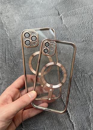 Прозрачный чехол с магнитным креплением shining magsafe для iphone 15 - rose gold