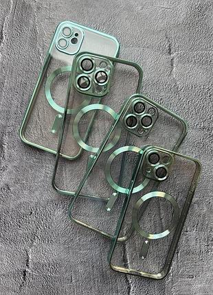 Прозорий чохол з магнітним кріпленням shining magsafe для iphone 14 pro max - green mint