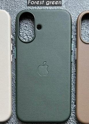 Чехол leather case pu с поддержкой magsafe для iphone 16 - forest green