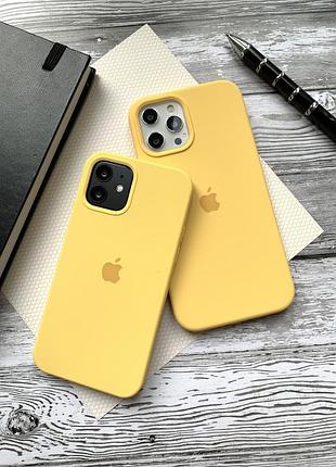 Силиконовый чехол silicone case для iphone 14 pro max , бесшовный, с закрытым низом —4 yellow