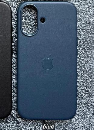 Чехол leather case pu с поддержкой magsafe для iphone 16 - blue