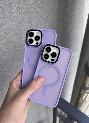Полупрозрачный матовый чехол с магнитным креплением magsafe для iphone 12/12 pro - light purple