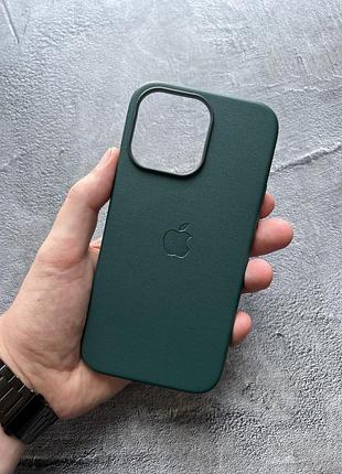 Чехол leather case pu с поддержкой magsafe для iphone 14 pro max - forest green