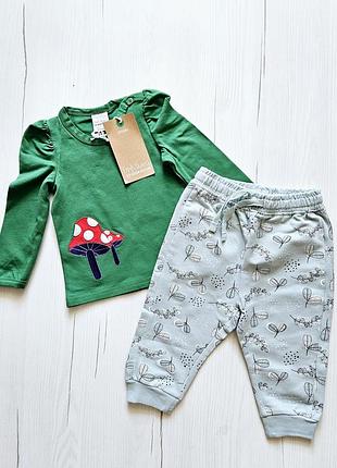 Костюм для девочки 62см, green cotton, cool club, 3-6месяц, лонгслив+брюки для девочки, комплект для малыша, кофта+ползунки детские