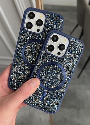 Магнітний чохол з підтримкою magsafe та ефектом діамантового блиску ✨ blue- iphone 13 / 14